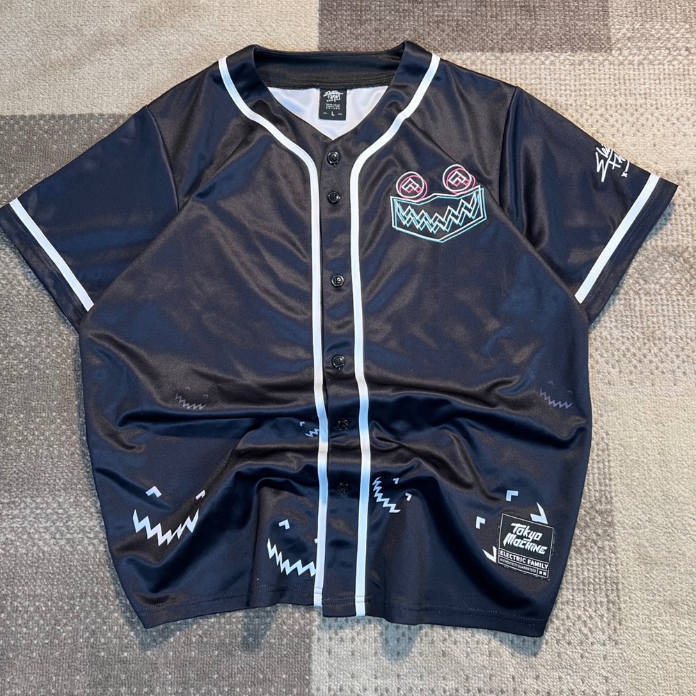 Tokyo Machine X Electric Family Baseball Jersey Mens L Black Neon EDM Rave DJ